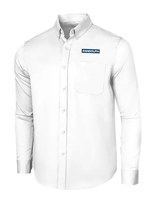 Long Sleeve White Superpro React Twill Shirt w/Randolph Embroidered Logo