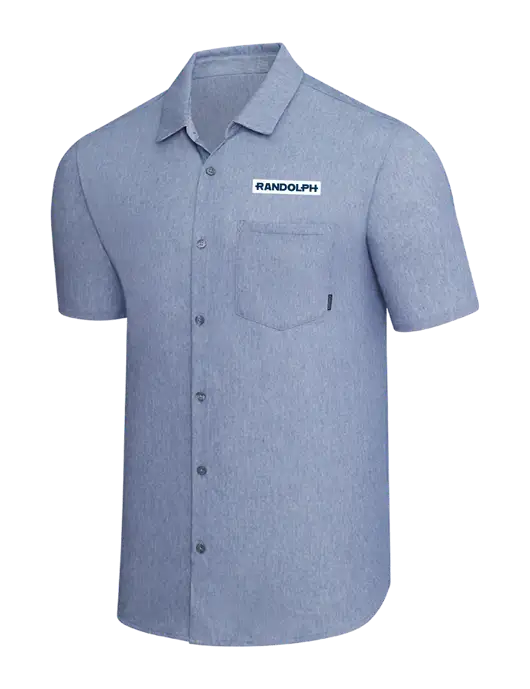 OGIO Slate Blue Heather Extend Short Sleeve Button Up Shirt w/Randolph Embroidered Logo