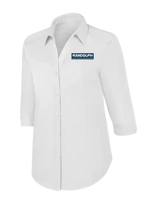 Womens White 3/4 Sleeve Carefree Poplin Shirt w/Randolph Screen Print Logo
