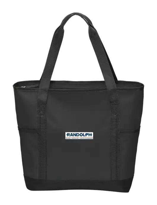 On the Go Black/Black Tote w/Randolph Screen Print Logo